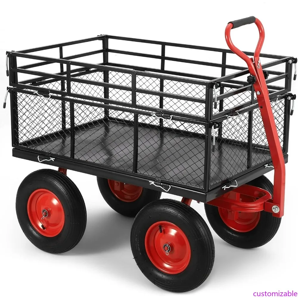 

Стальная садовая тележка емкостью 1400 фунтов, сверхмощная металлическая садовая тележка с ручкой 2-в-1 и съемными боками для гибкого U