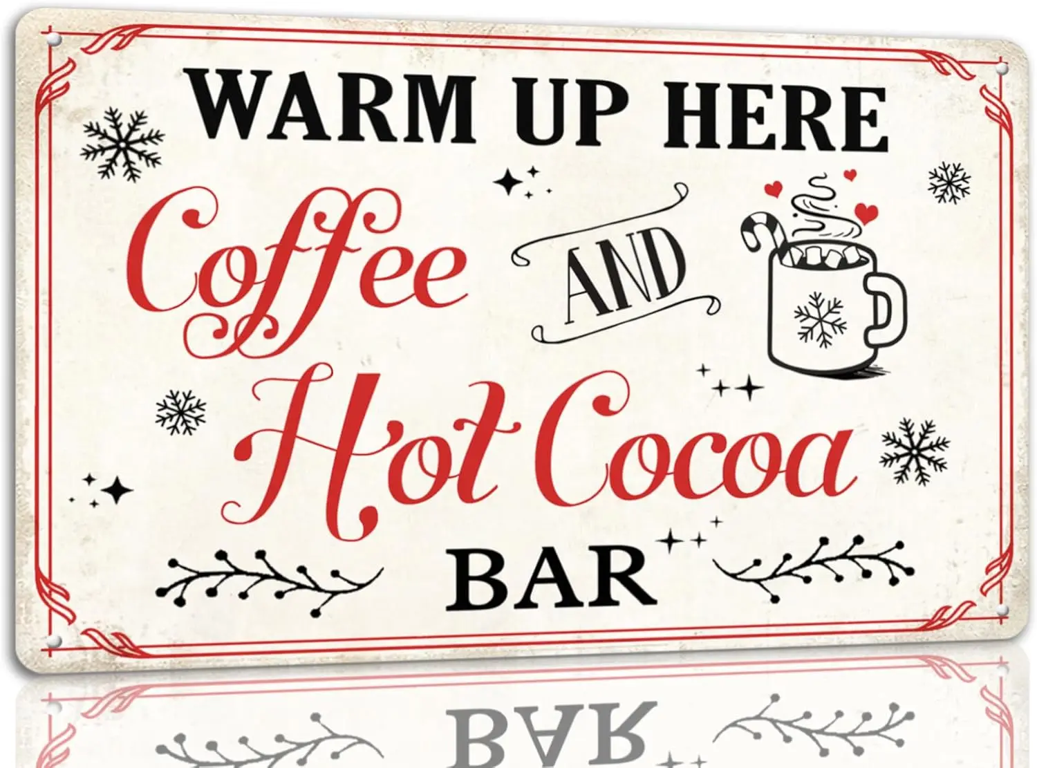 Y1,Coffee And Hot Cocoa Bar Warm Up Here Tin Sign Funny Christmas Metal Signs Retro Santa Wall Art Decor For Home