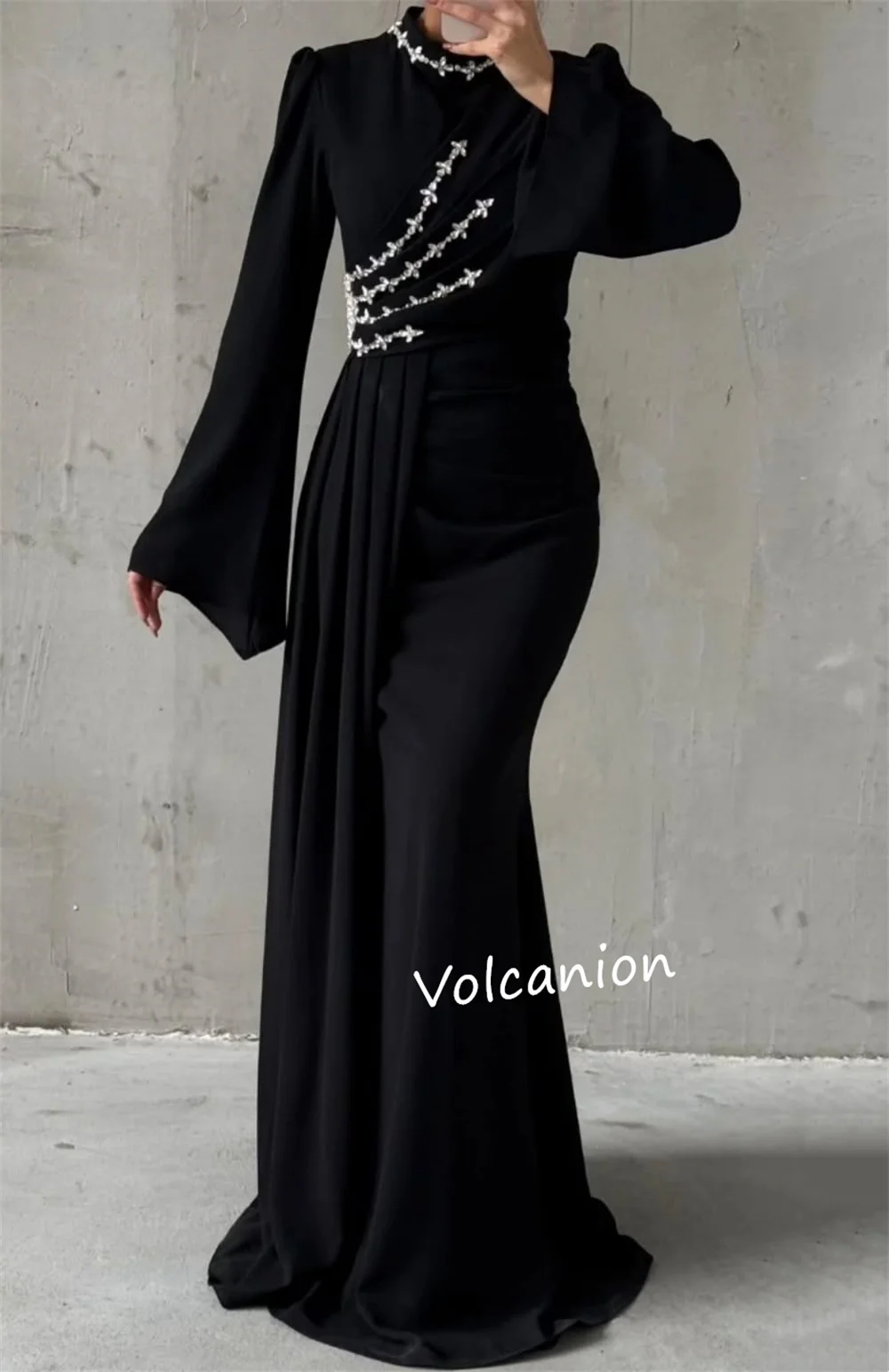 Jersey de noche personalizado con cuentas, plisado, corte en A, cuello alto, vestidos largos, ocasión a medida, clásico, Retro, elegante