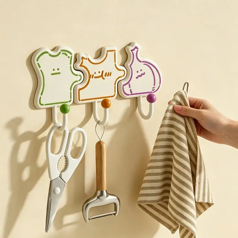 3 Stück Cartoon-Lebensmittelform-Klebehaken, robuste, bohrfreie Klebehaken für Küche, Bad und Zuhause – Detail 3