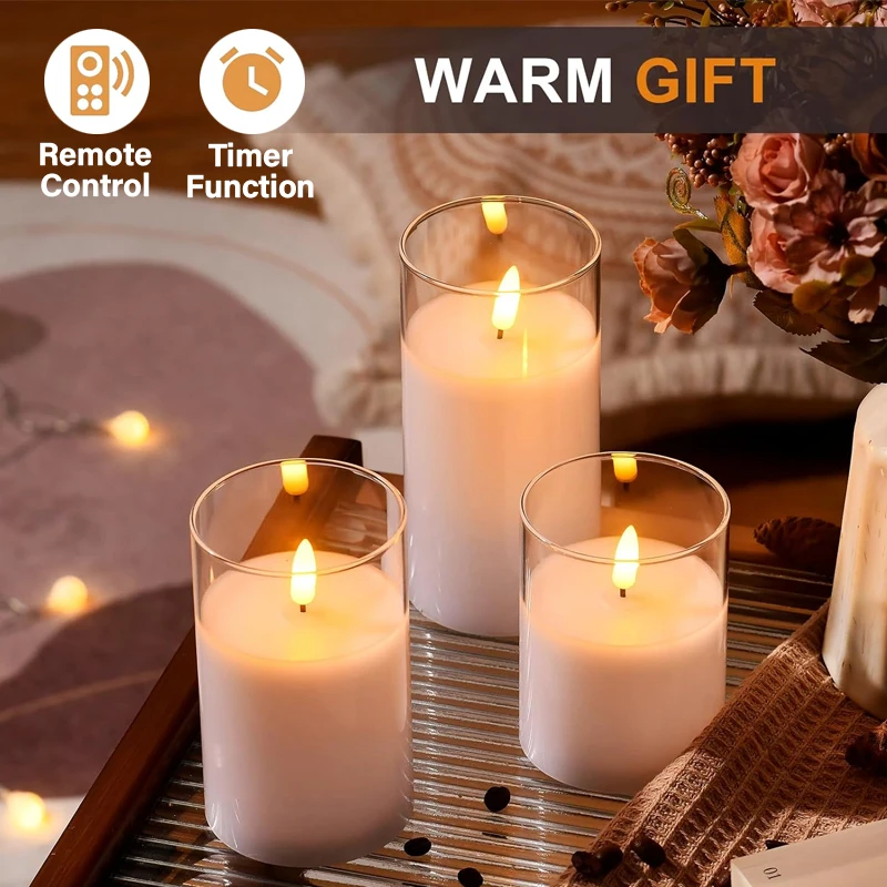 LED Flameless Electronic Candles Light with Remote Acrylic Glass Battery Powered Timer Flickering Lamp Wedding Home Party Decor