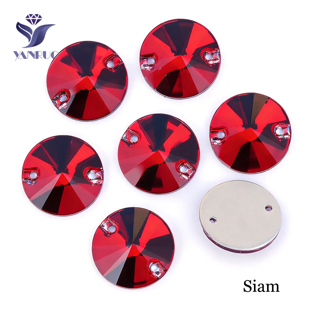 YANRUO 3200 Round Siam Dark Rhinestone Sew-On Crystal Glass Rhinestones Applique for Wedding Dress