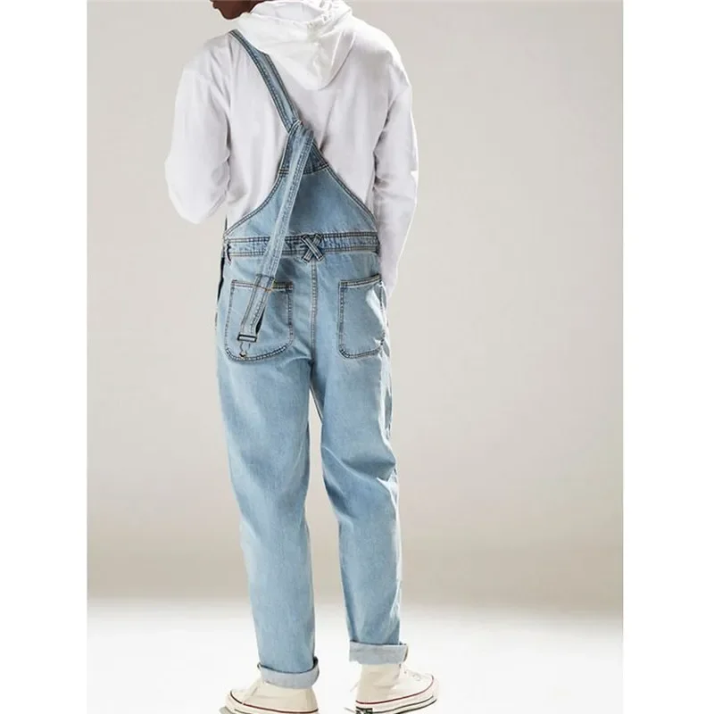 

Fashion Men's Hi Street Denim Bib Overalls Streetwear Jeans Jumpsuits For Man Washed Suspender Pants Size Washed Blue