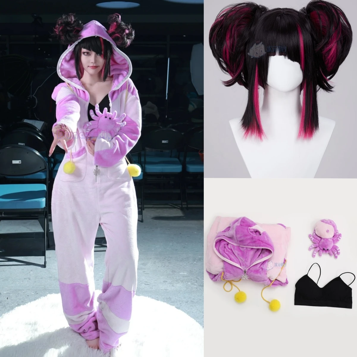 Game Street Fighter6 SF Han Juri Cosplay Costume Han Juri Pajamas Pink OnePiece Pajamas Women Girls Winter Pajamas Hallowen Suit