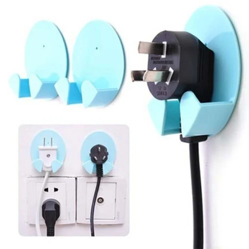 New 2 Pcs Household Home Practical Office Wall Adhesive Plastic Power Plug Socket Holder Hanger Hook Desktop Cable Organizer