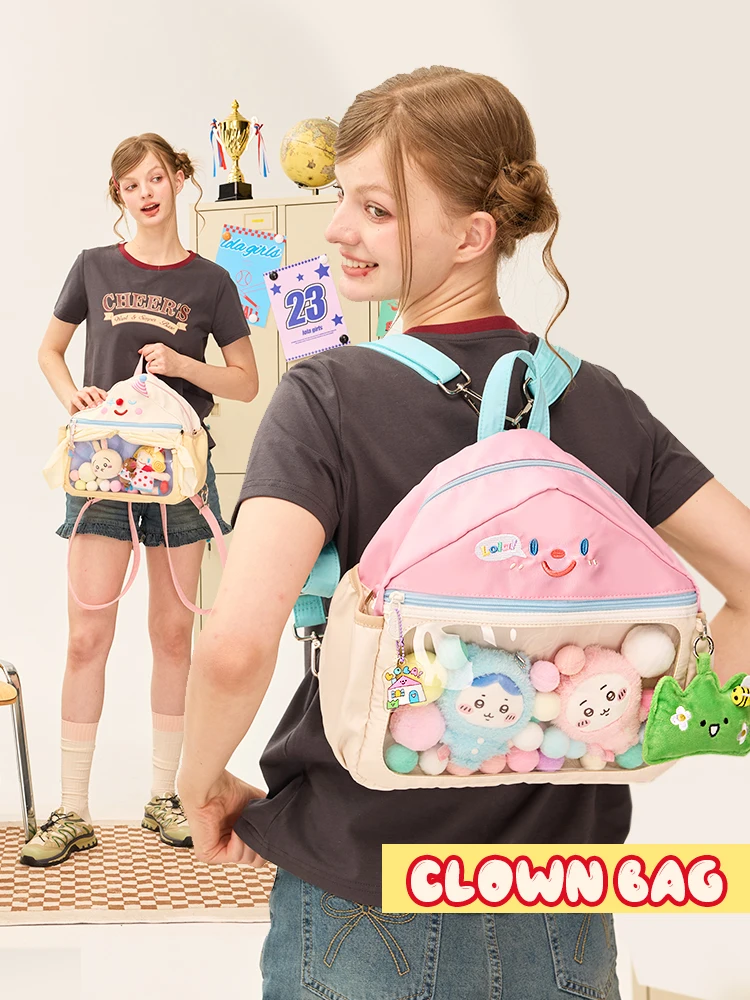 

Cute clown backpack, large food camera crossbody pain bag