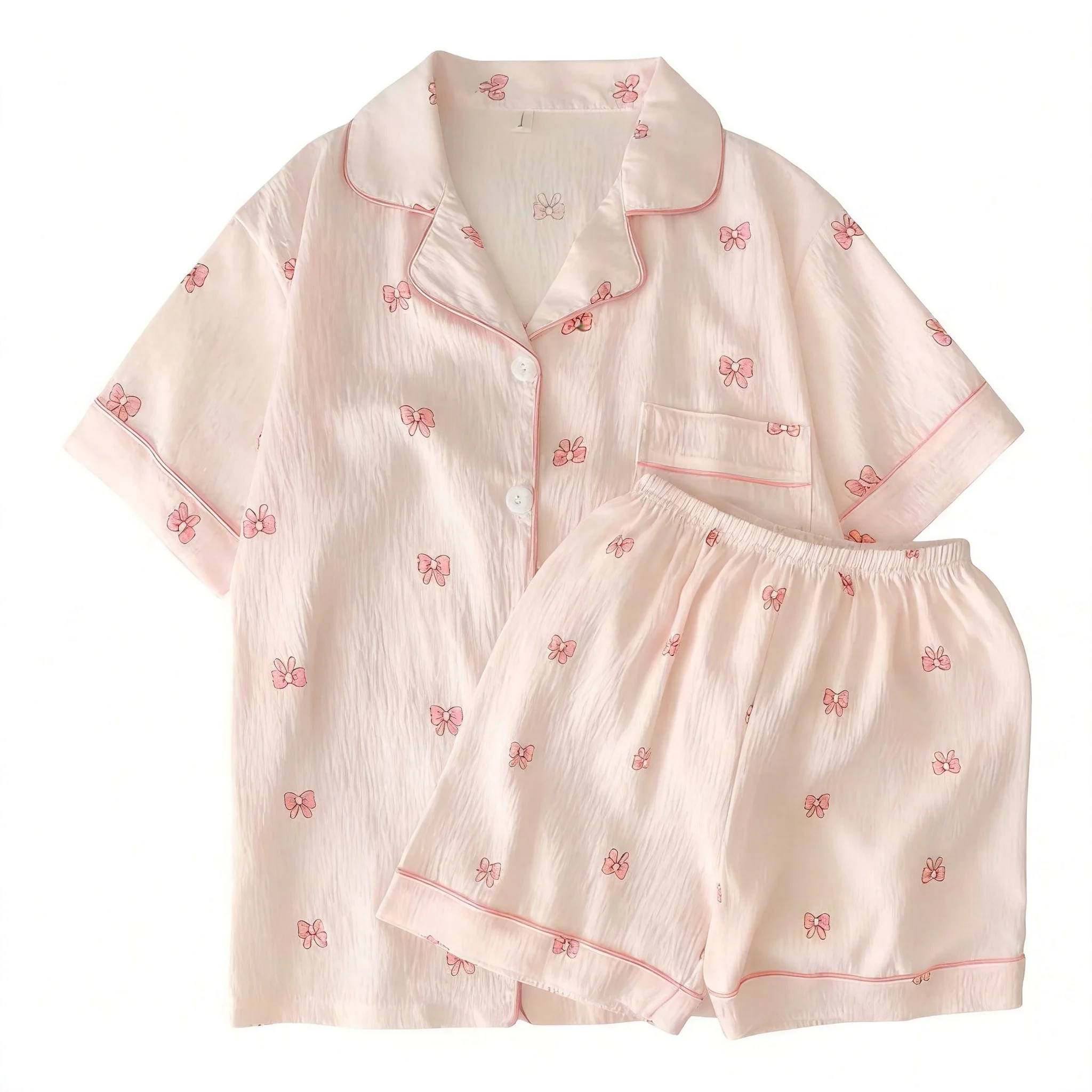 

Sweet and Lovely Pajamas for Women in Summer 2026 New Short Sleeved Set Ladies Soft Casual Sleepwear Home Wear Bow Pattern