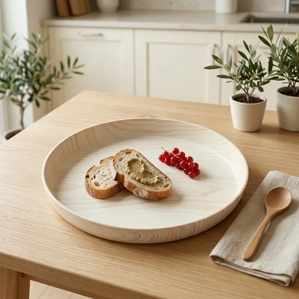 Wood Grain Dinner Plate Durable Raised Edge Deep Serving Dishes Pasta Salad Dessert Fruit Plate Stackable Kids Camping Tableware