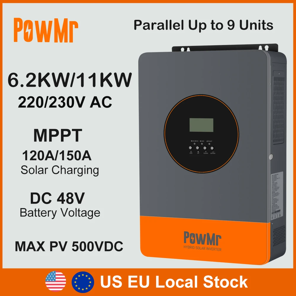 

US EU Stock Hybrid Solar Inverters 6.2KW 11KW 48V DC to 230V AC Wtih 120A 150A MPPT Solar Charge Parallel Inversor Fit LifePo4