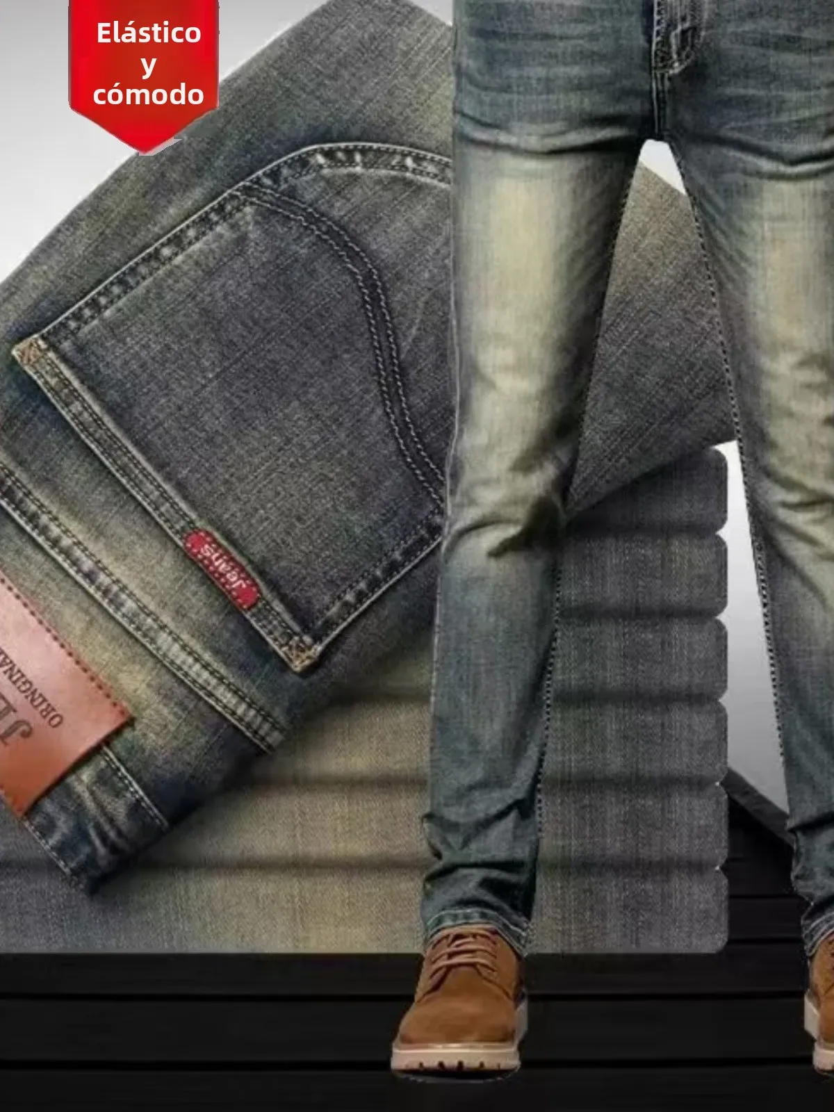 Jeans de Hombre Retro de Alta Gama, Corte Recto, Elásticos, Pantalones Largos Casuales Urbanos a la Moda, Primavera Otoño, Me...