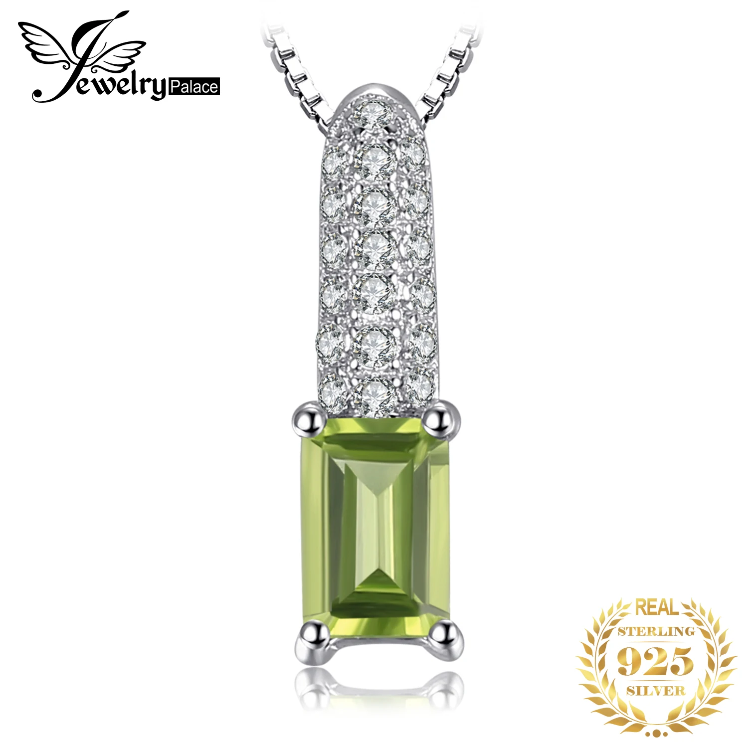 JewelryPalace Genuine Natural Emerald Cut Peridot 925 Sterling Silver Pendant Necklace for Women Fashion Gemstone Choker NoChain