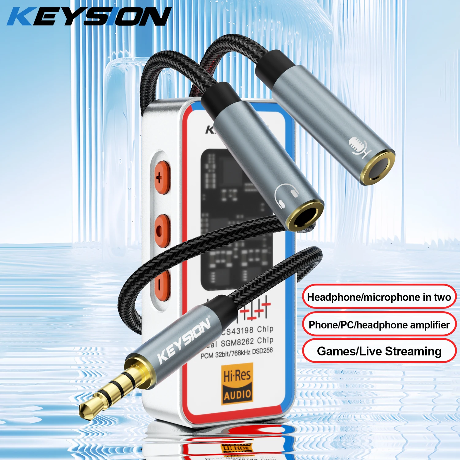 

KEYSION Headset Splitter 3.5mm Audio+Mic Stereo Earphone Splitter Audio 3.5 4 Pole Jack Y Cable for Headphone HIFI DAC Amplifier