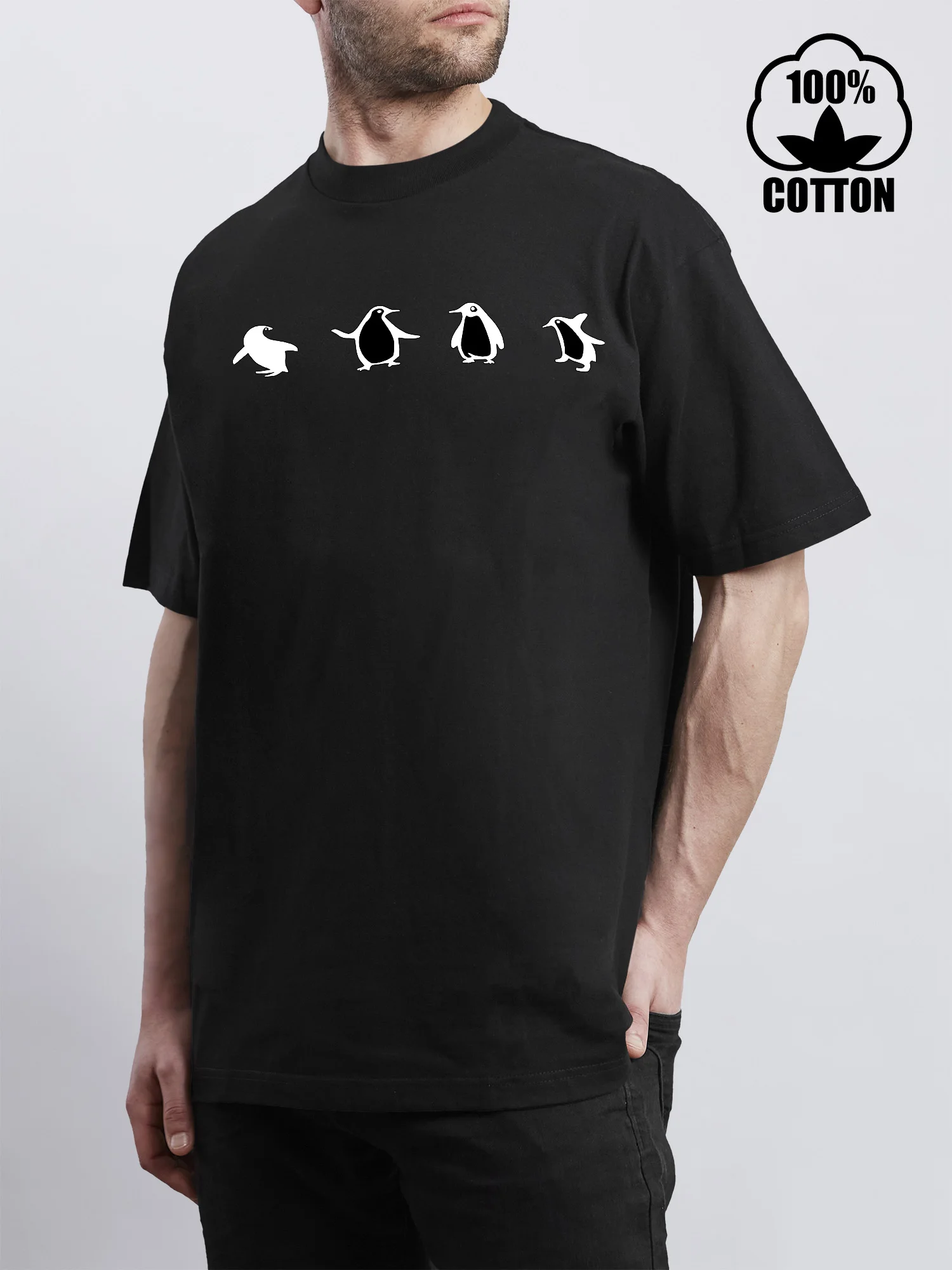 

Мужская футболка с четырьмя пингвинами, футболка из чистого хлопка с короткими рукавами и круглым вырезом для мужчин