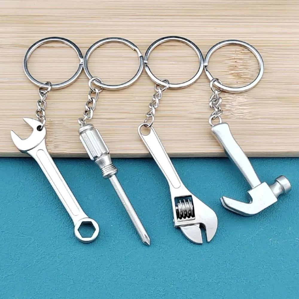 Personality Stainless Steel Simulation Tool Keychain Little Wrench Hammer Axe Vernier Caliper for Men Keyring Gift Colorfast