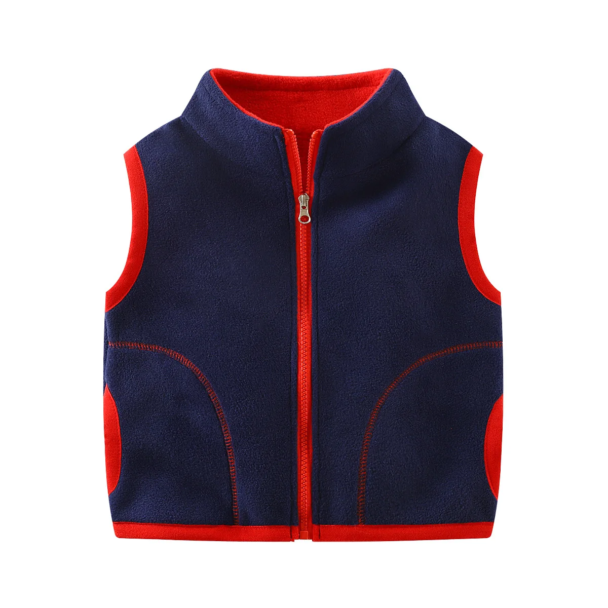 Girl's Rocker Waistcoat Boy's Solid Colour Vest Standing Collar Zip Model Children's Rocker 2-7yr