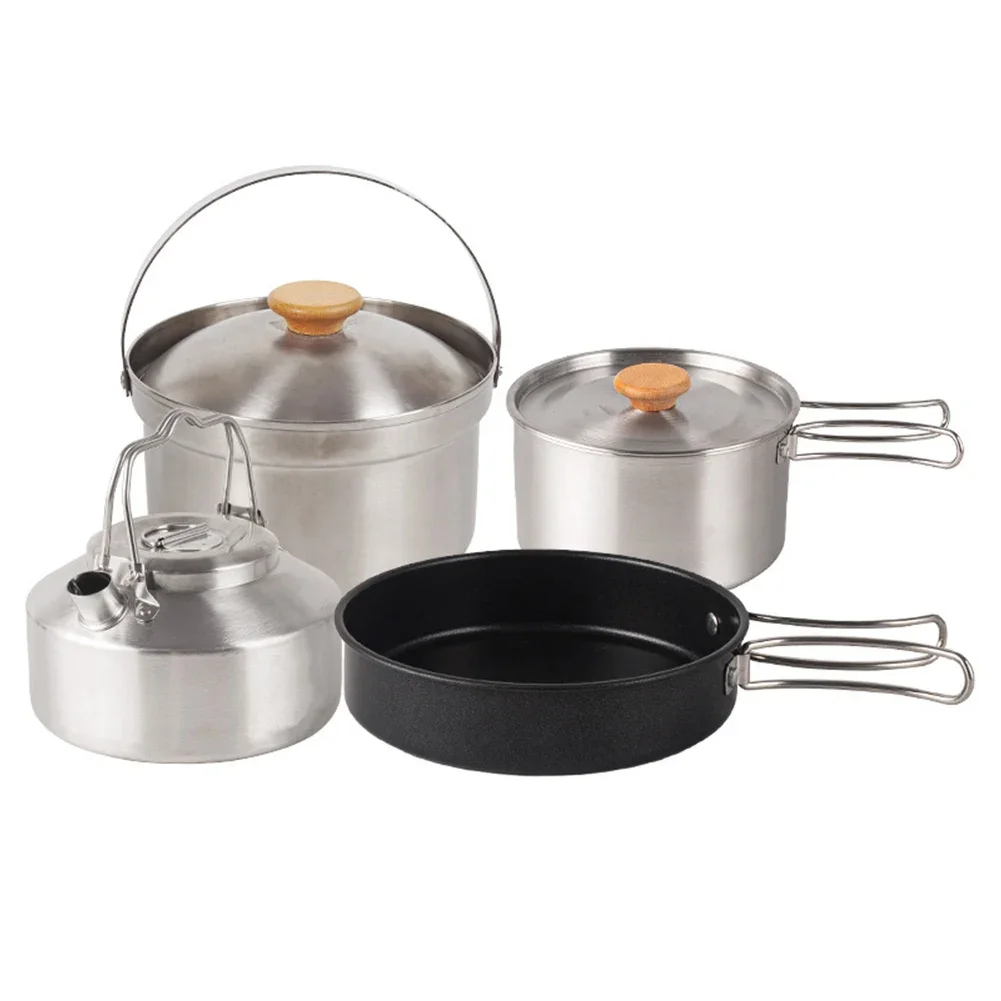 

Stainless Steel Cooking Set for Outdoor Travel Stackable and Space Saving 304 Stainless Steel Material Easy to Carry
