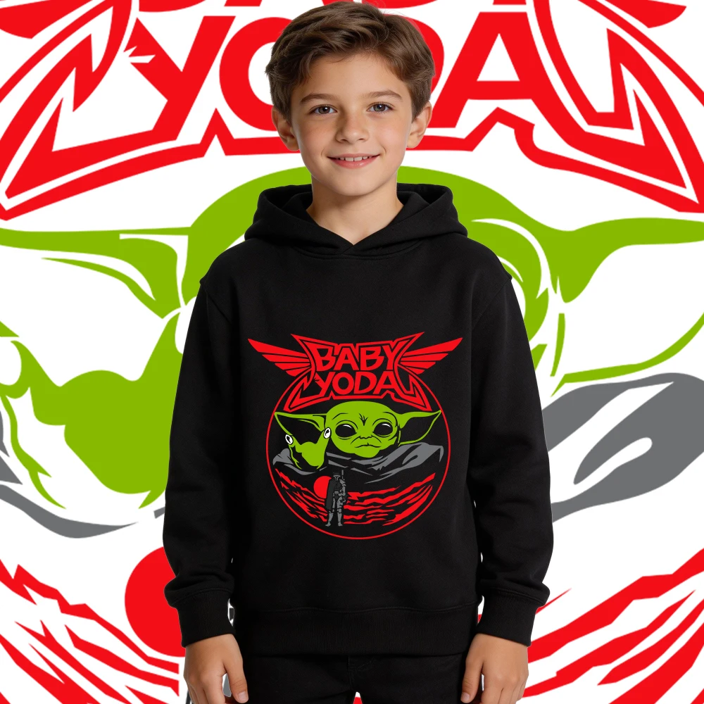 

Флисовая толстовка с капюшоном для мальчиков, пуловер с рисунком «Звездные войны: Дитя», детский повседневный топ с длинными рукавами, толстовка для малышей