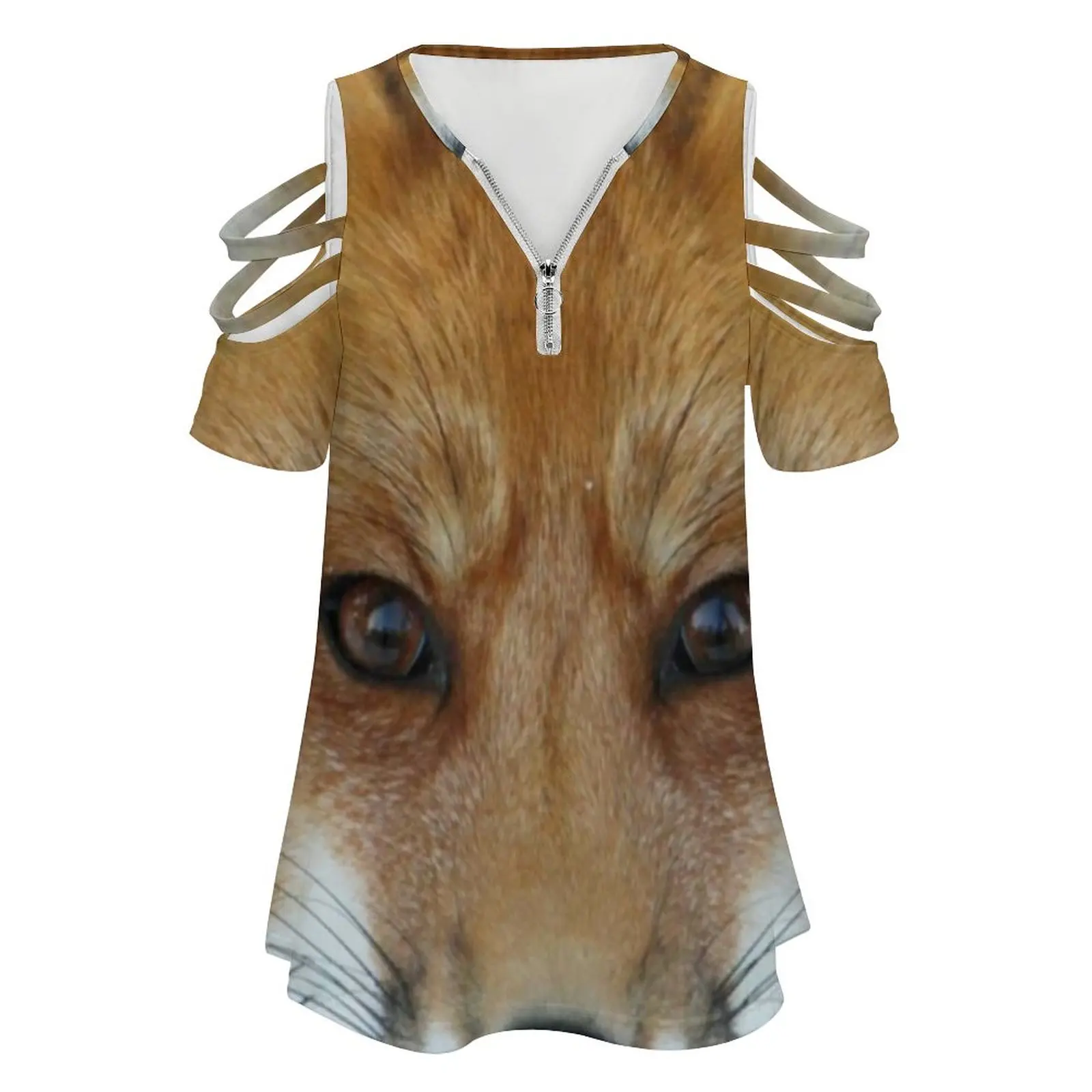 I Can See Into Your Soul New Fashion Zip Off Shoulder Top Short-Sleeve Women Shirt Fox Foxes Wildlife Nature Red Fox Cute Fox