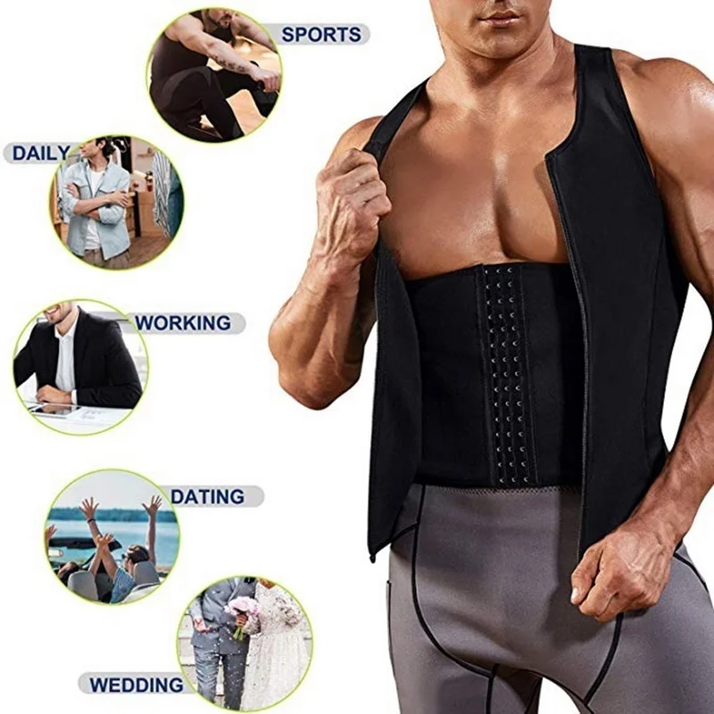 Homens corpo shaper sauna terno suor colete emagrecimento cintura trainer camisa de perda de peso queimador de gordura treino regatas shapewear com zip