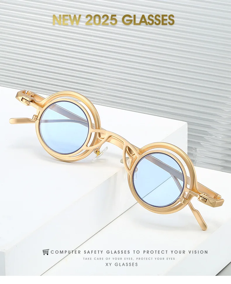 Neue Runde Sonnenbrille Unisex Frauen Männer Steampunk Brille Persönlichkeit Hip-hop Mode Sonnenschutz UV400 Kleine Brillen – Detail 1