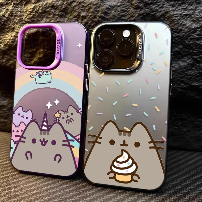 Cute Cartoon Pusheen Cat Plating Matte Case for Xiaomi Redmi Note 13 12 11 Pro Plus 4G 5G 12S 11S 10S 10 9 9S 8 12C 13C A3 Cover