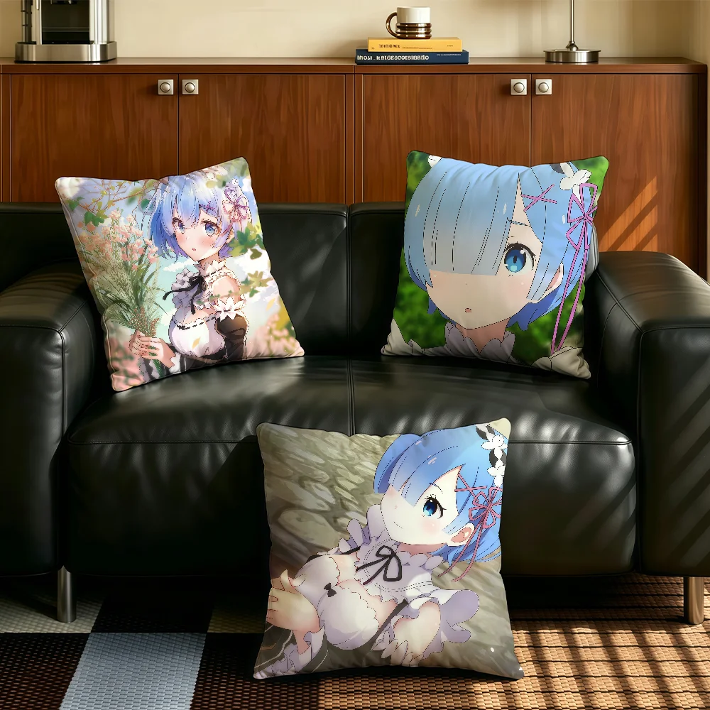 Anime Re Zero R-Rem cushion cover Anti-dustmite Sofa Cushion Decorative Office Cover Lounge Area Indoor & Outdoor Use