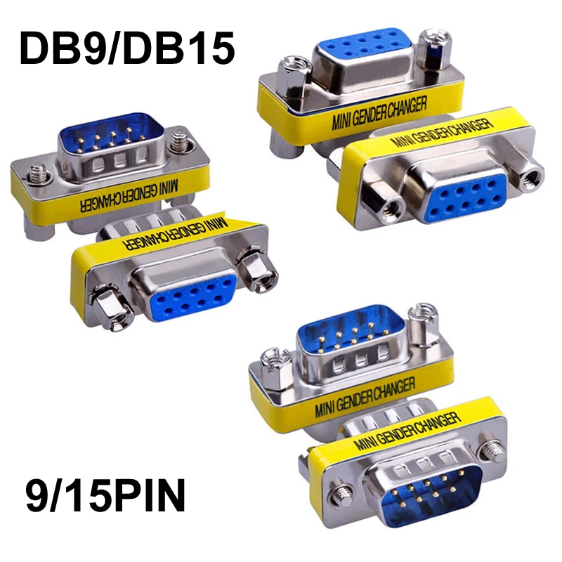 MINI DB9/DB15 9/15Pin żeńskie/żeńskie/męskie zmieniacz płci VGA adapter złącza wtykowego D-Sub RS232 szeregowe złącze wtykowe