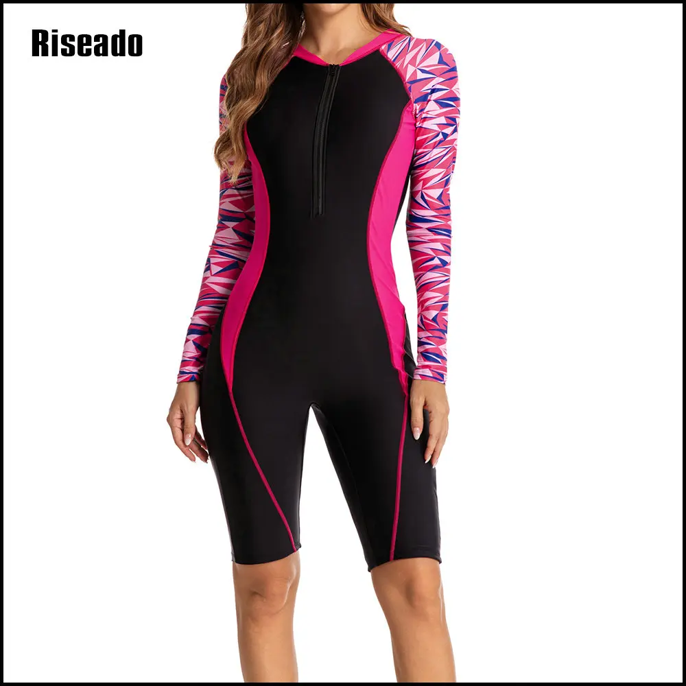 

Womens Boyleg One Piece Rashguard Padded Swimsuit UPF(50) Front Zip Surf Wetsuit Training Swimsuits for Women Tummy Control