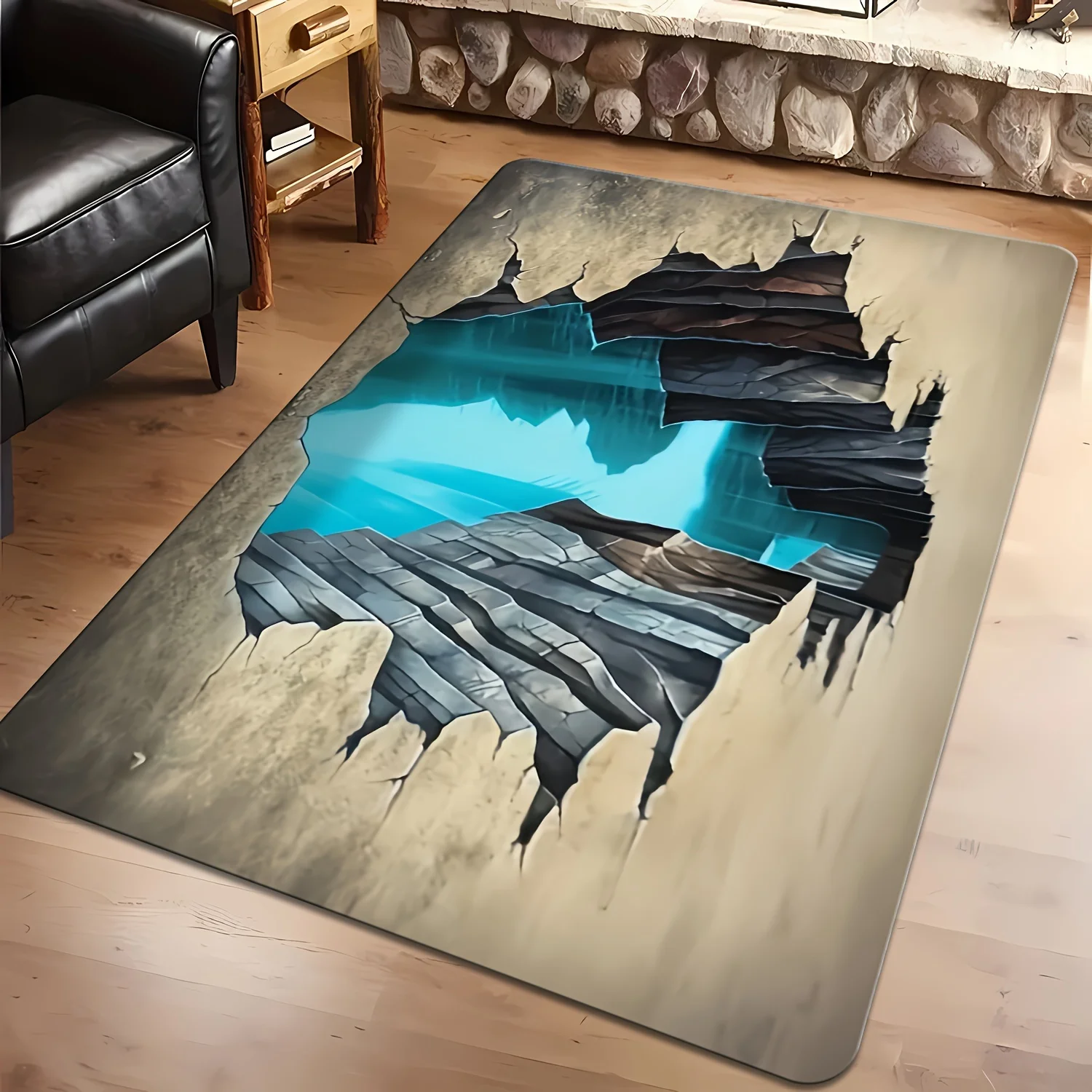 3D River Print Area Rug - Fashion Washable Polyester Mat for Living Room Bedroom Outdoor, Durable Flannel Decor & Gift