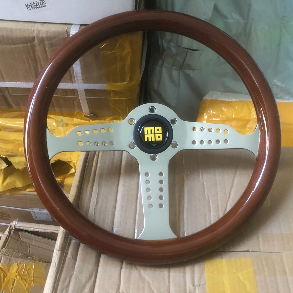 Classic 14Inch JDM Racing MOMO GRAND PRIX Steering Wheel Rally Drift Real Wood MOMO Steering Wheel Volantes For VW BMW Toyota