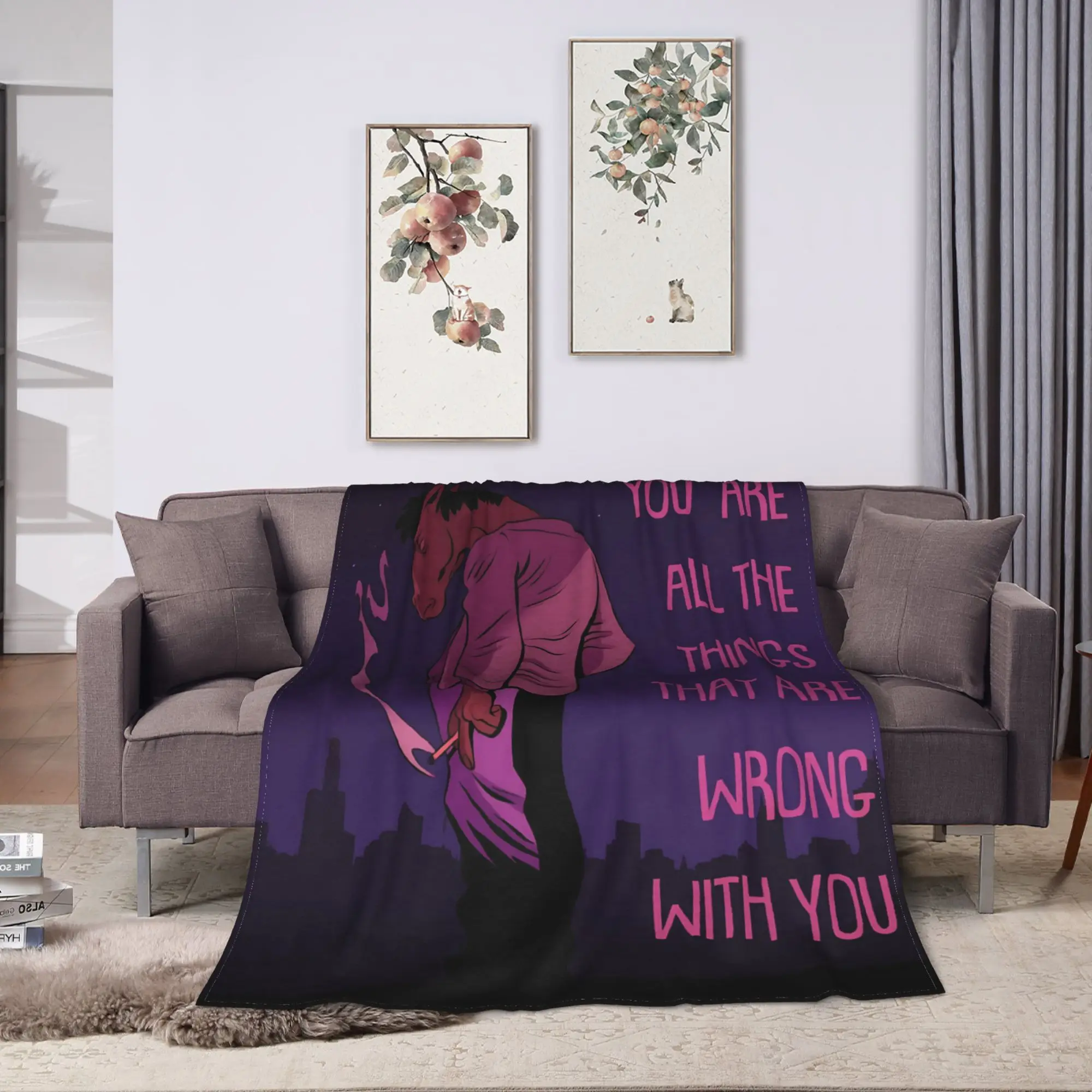 Raw BoJack Horseman Emotional Portrait Blanket  Super Warm Novelty Plush Bedding Throws For Living Room Bedspread Bed Cover