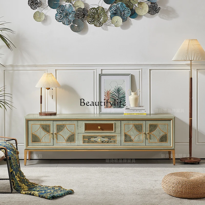 

American light luxury TV storage locker solid wood living room home floor new low cabinet