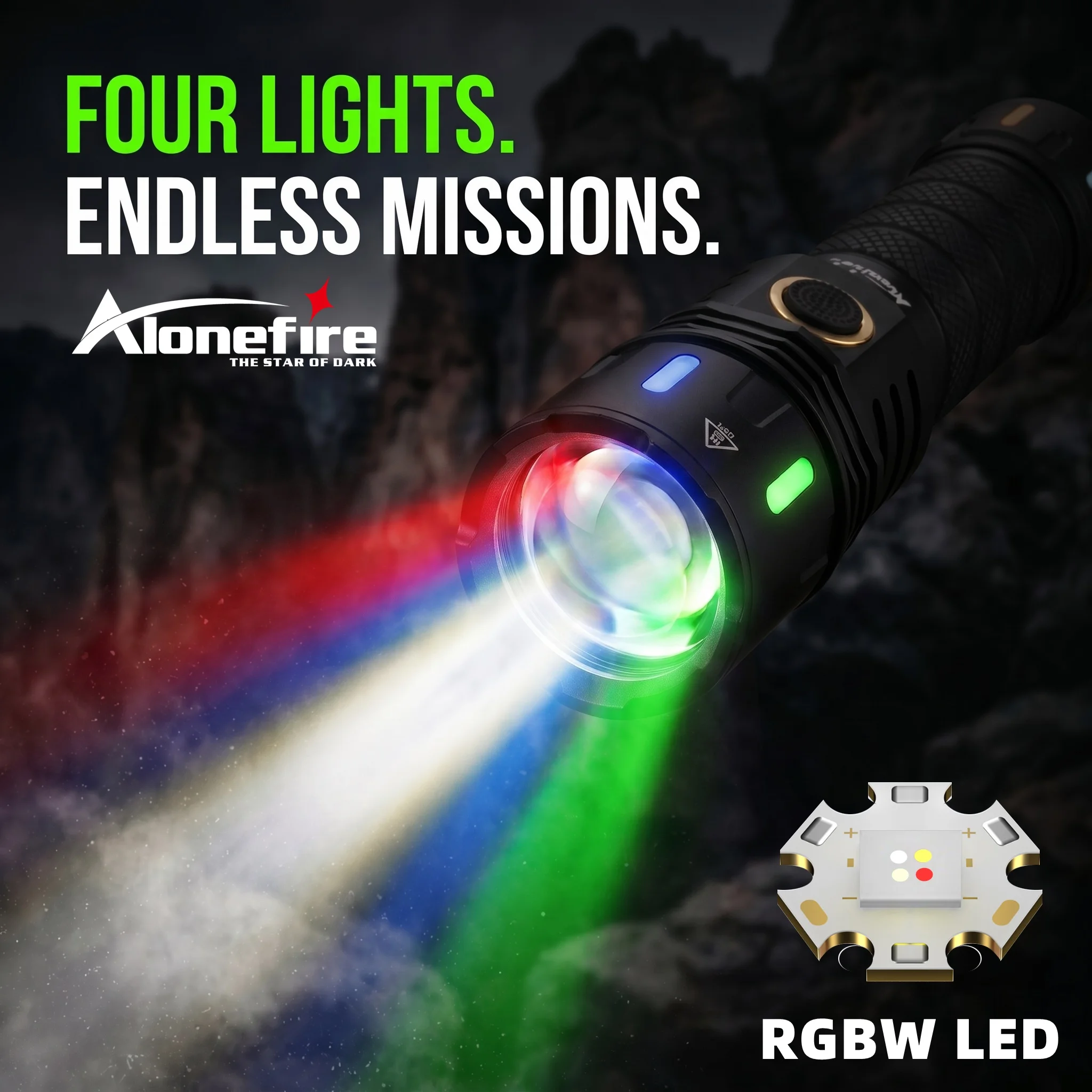 XT4-RGBW USB Rechargeable Multifunctional Portable RGB Four Colours Flashlight Black Field Emergency Light Adventure Camping