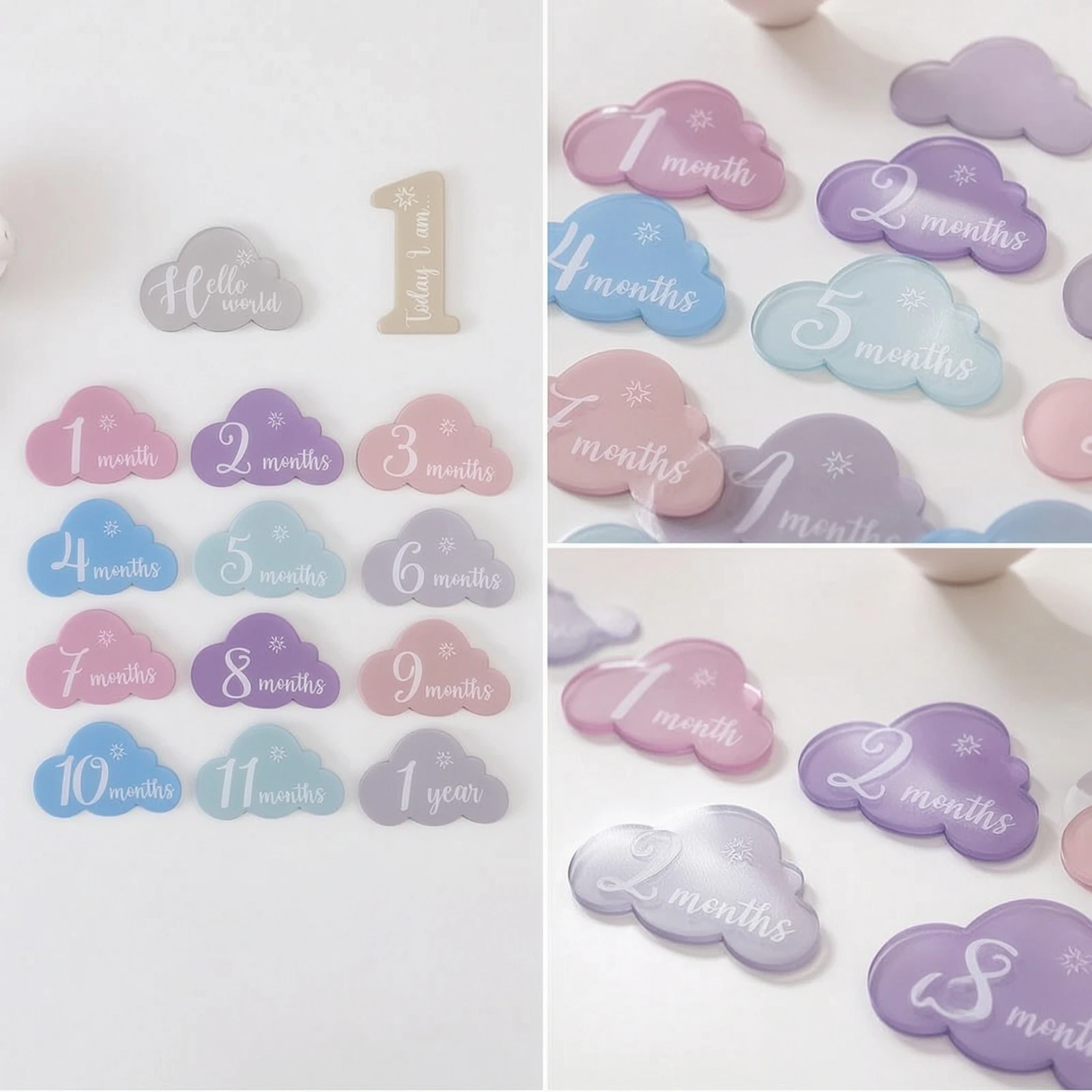12 Pieces Acrylic Milestone Sign Pastel Baby Monthly Milestone Cards Photo Props Smooth-Edged Decor Flat for New Parents