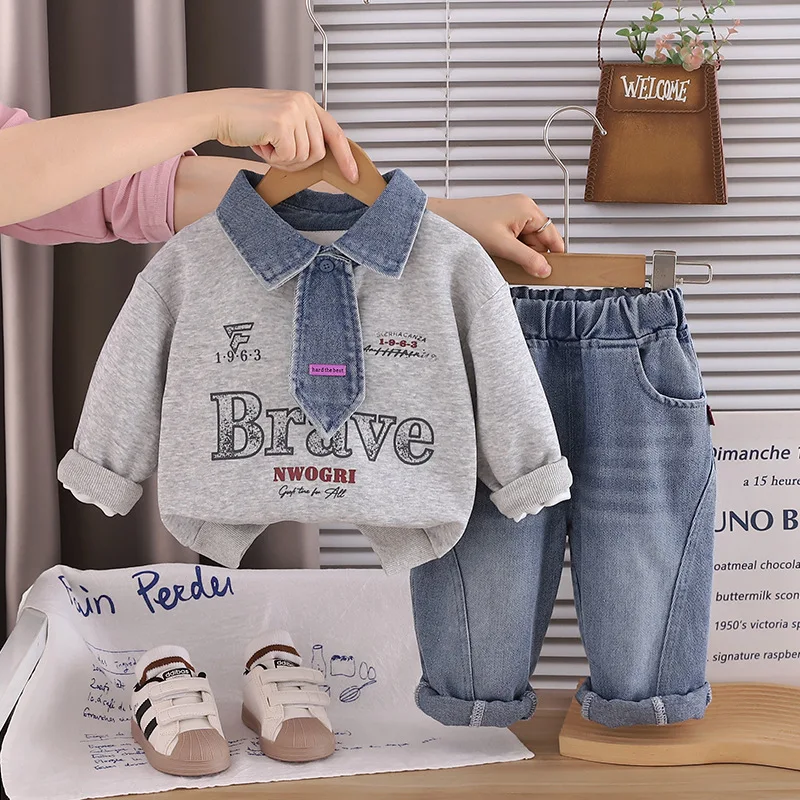 Boys Suit Kids Sets Outfits 2026 Fall Baby Boy Clothes Sporty Letter Sweatshirt Tops and Pants 2 Piece Set Children's Tracksuits