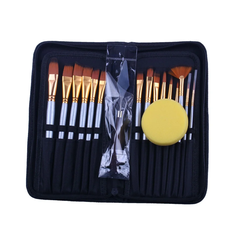 

15Pcs Artist Paintbrush Set Nylon Hair Knife Sponge Included Acrylic Oil Watercolor Gouache Painting Tools Portable Storage Case