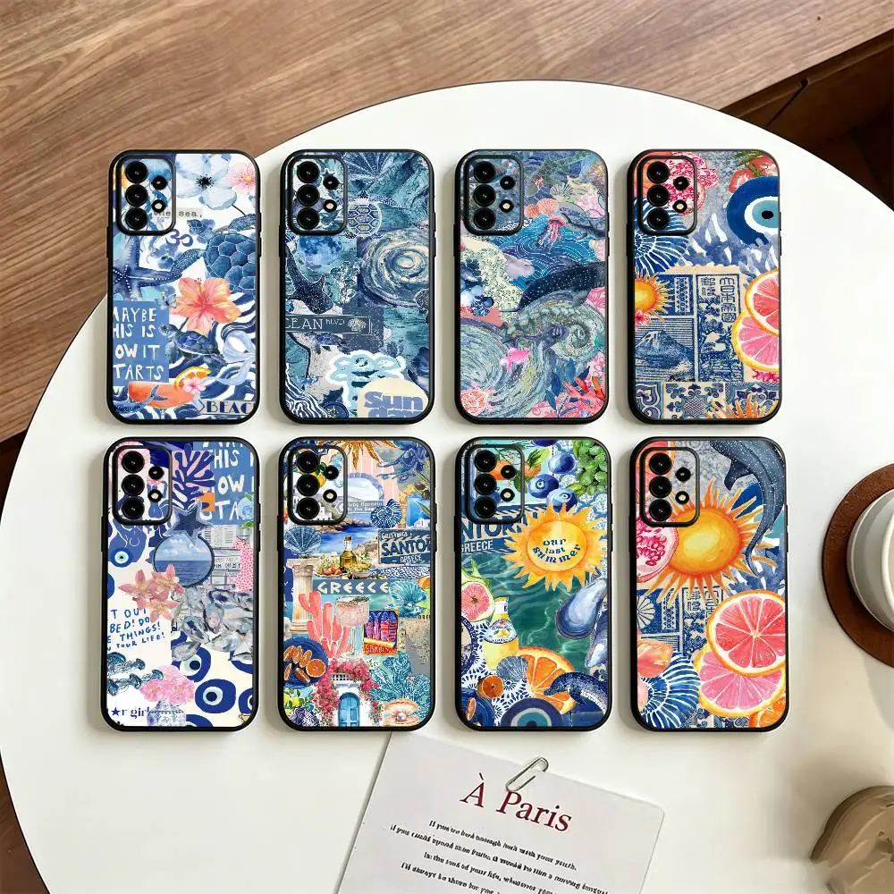 Summer Ocean Fruit For Samsung S25,24,21,22,23,30,Ultra,20,Plus Black soft silicone case
