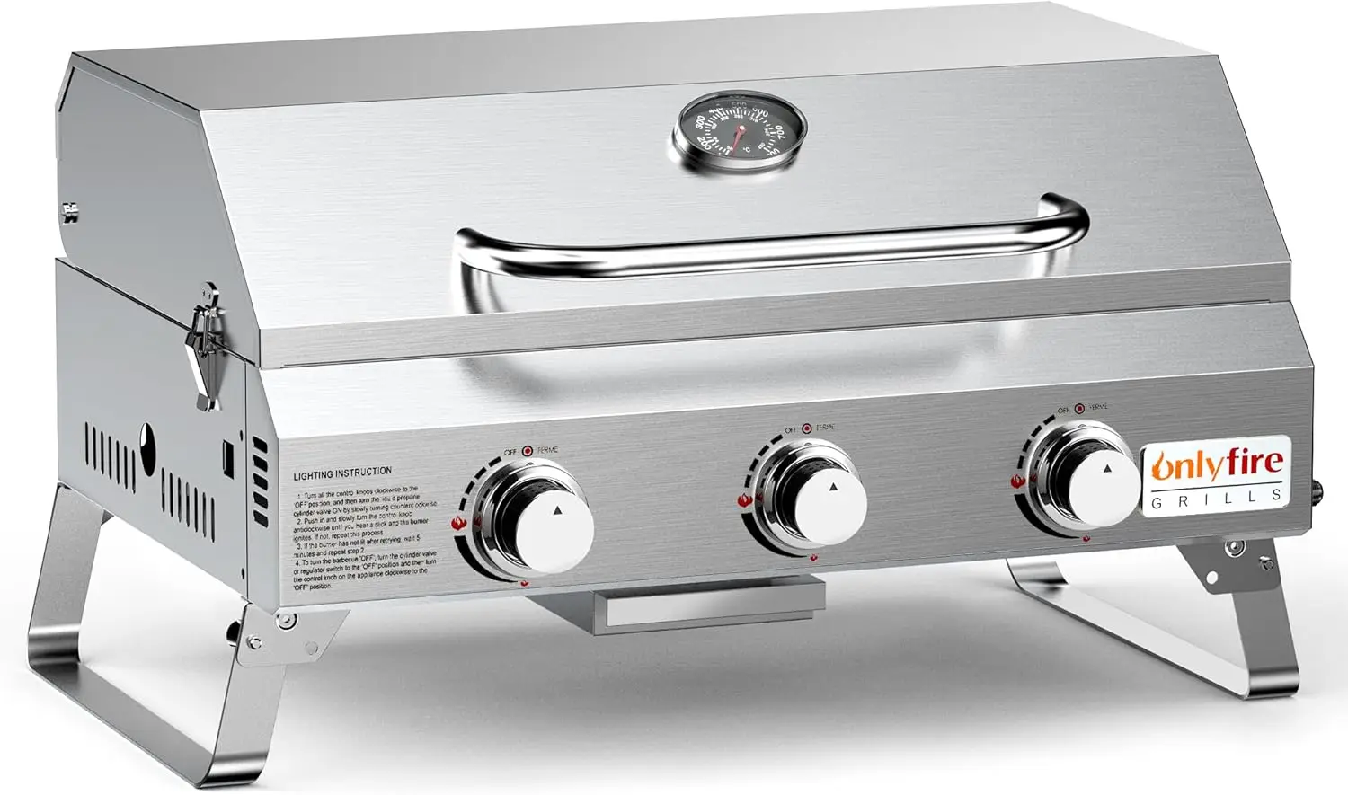 Outdoor Patio, Backyard, Camping, Tailgating, RV, Tabletop Gas Grill, 3 Burners, 24000BTU High Output, Foldable Legs, 22\
