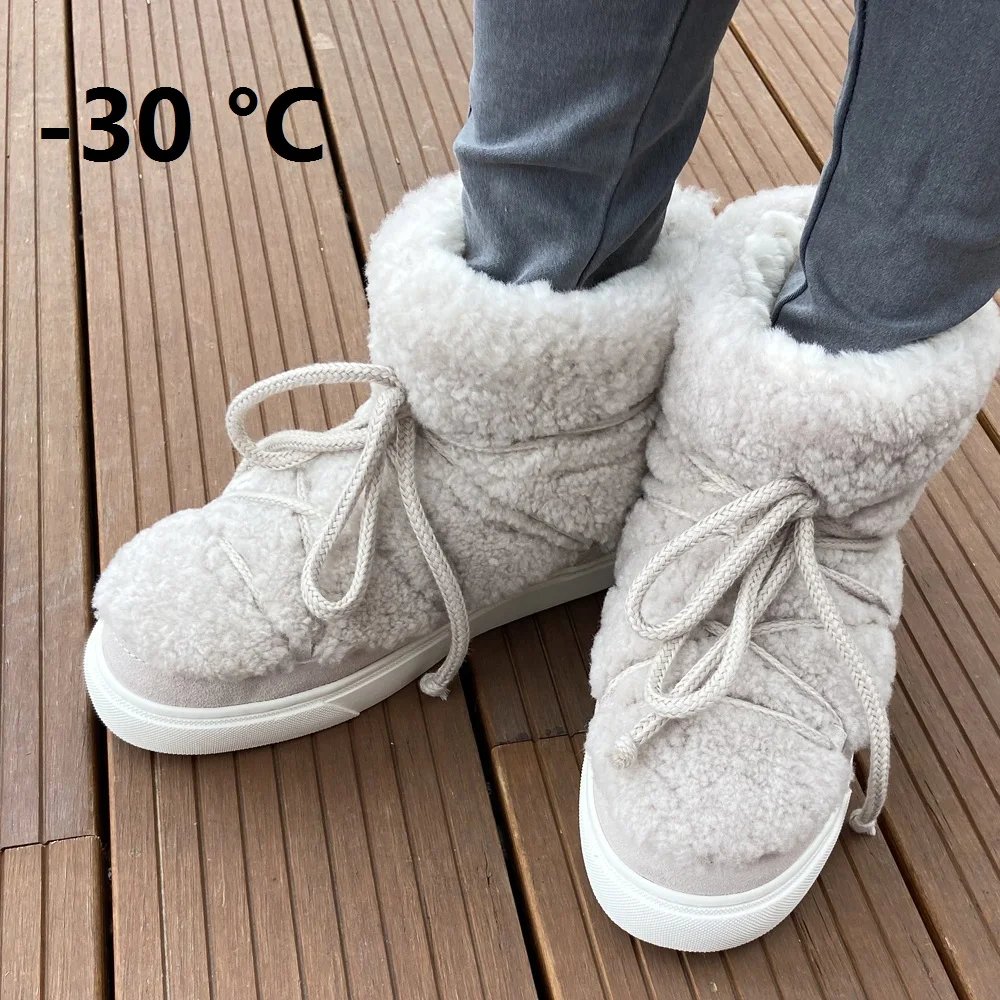 Nuove donne di moda stivali da neve in lana scarpe basse invernali stivaletti caldi signore signore slip on scarpe casual tacchi bassi rosa taglie