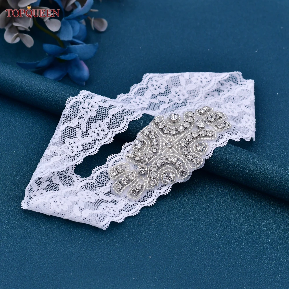 

TOPQUEEN Bride Sexy Female Women Leg Ring Silver Rhinestones Wedding Elastic Garter Lace Party Leg Straps THS03