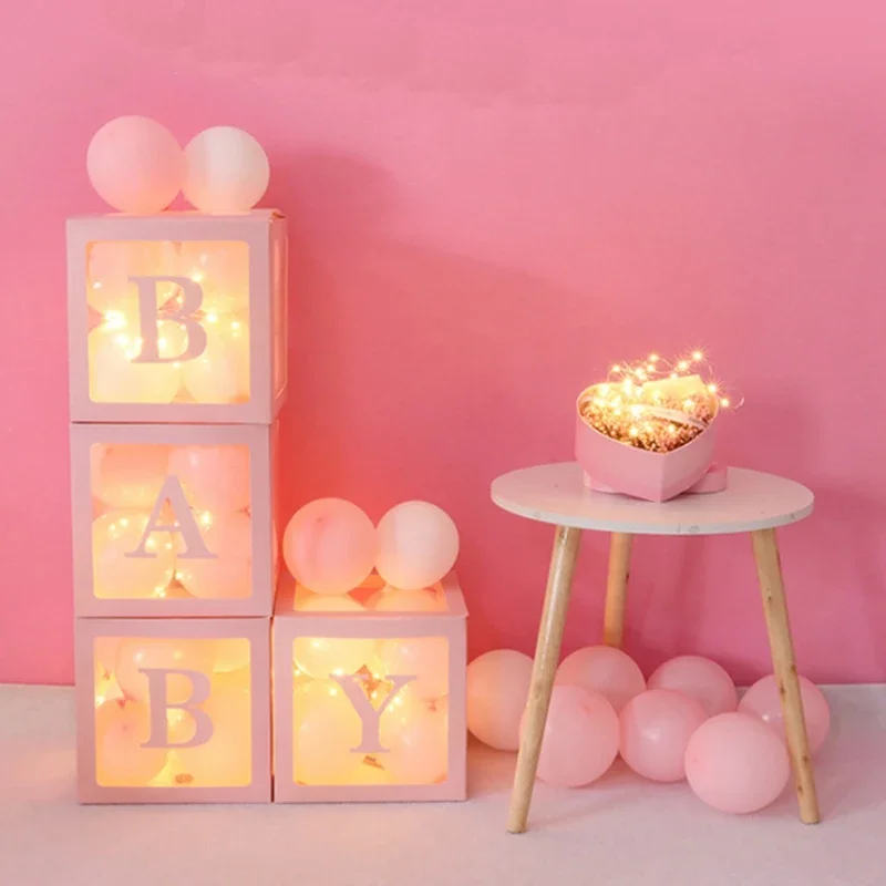 

A-Z 26 Letters Transparent Paperboard Box Balloon Box Baby Shower Decorations Boy Girl 1st One Birthday Party Gift Supplies