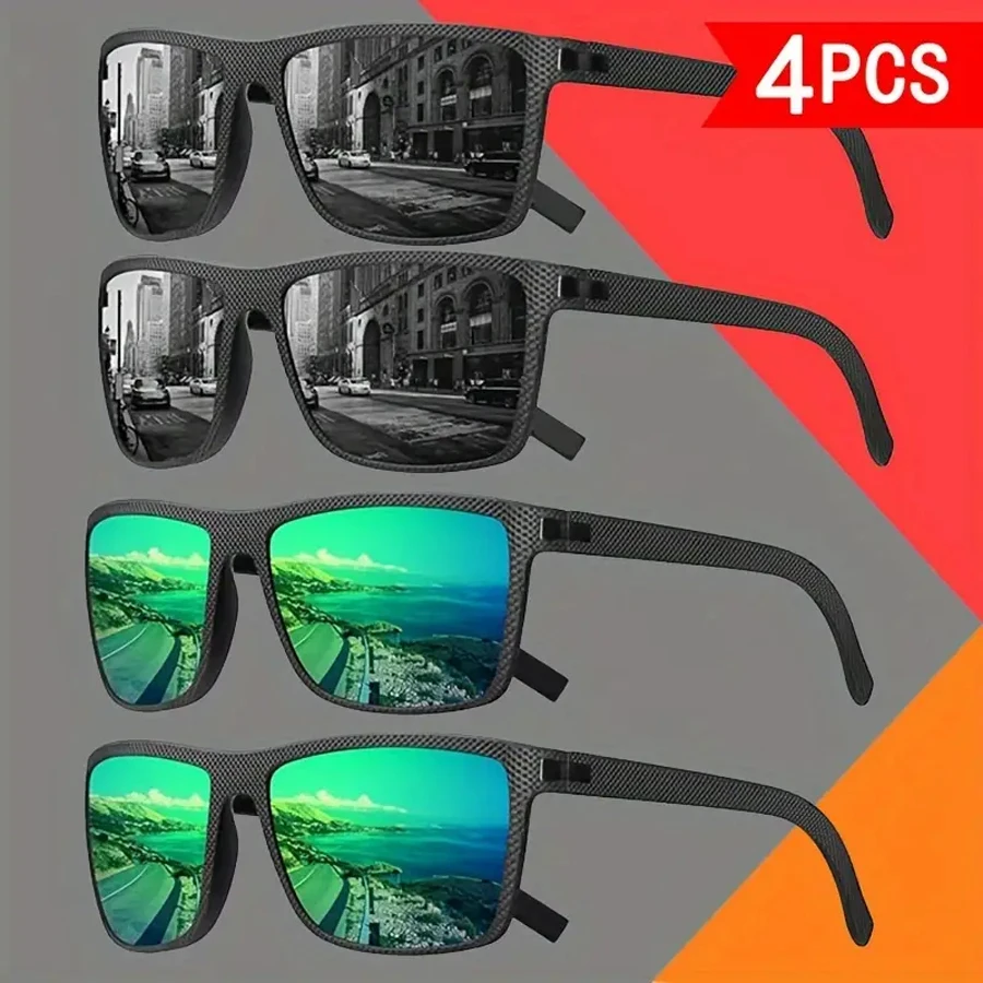 مجموعة مكونة من 4 نظارات رجالية، تتميز بإطار مربع كلاسيكي أنيق وعصري، ومناسب للارتداء اليومي #3