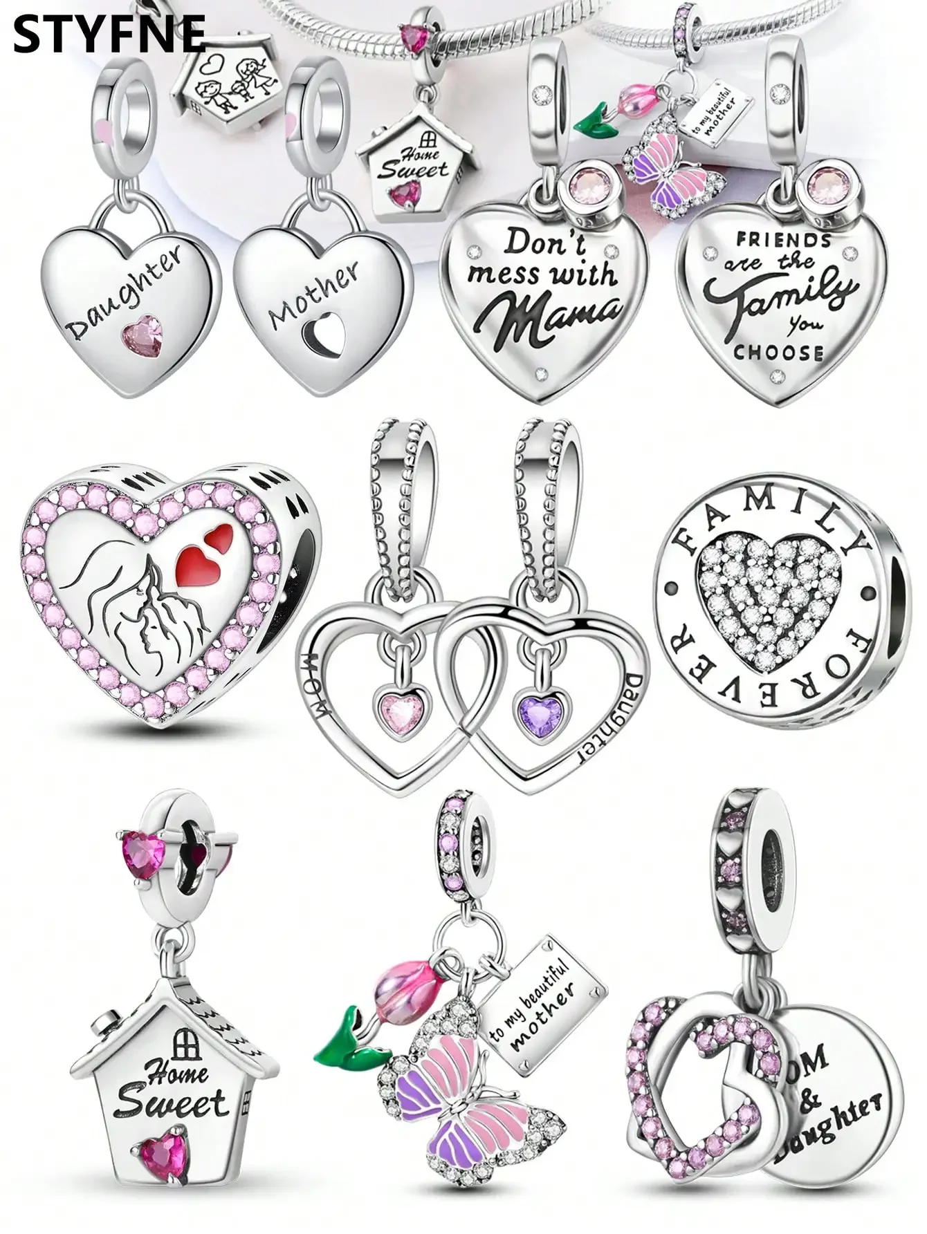 925er Silber vergoldet, Original-Charms, Muttertag, Liebe, Mutter, Perlen, passend für Armbänder, Damenschmuck, Geschenk