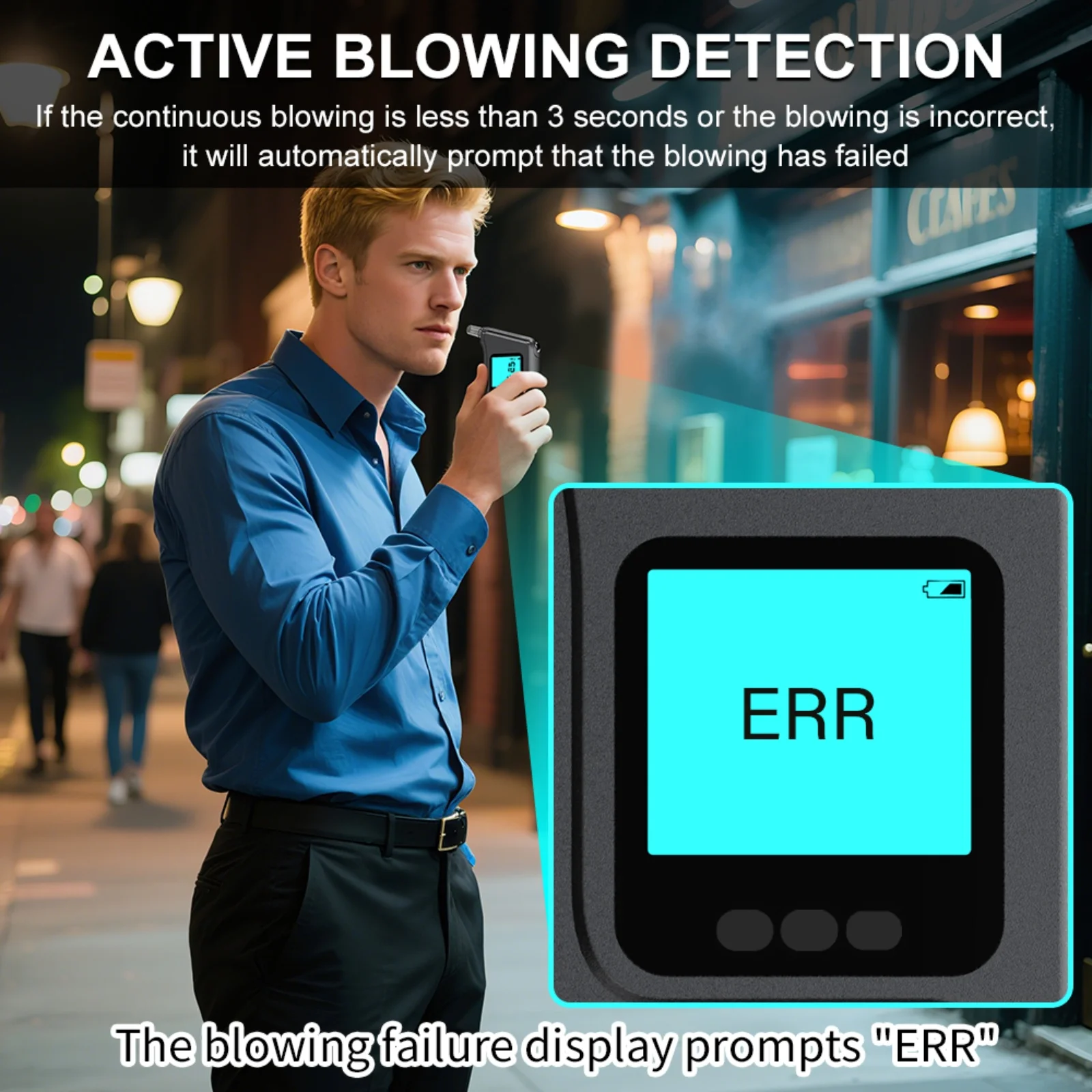Breathalyzer with LED Display 5 Mouthpieces Alcohol Tester Alcotester Personal Professional Use Portable Model MR1107