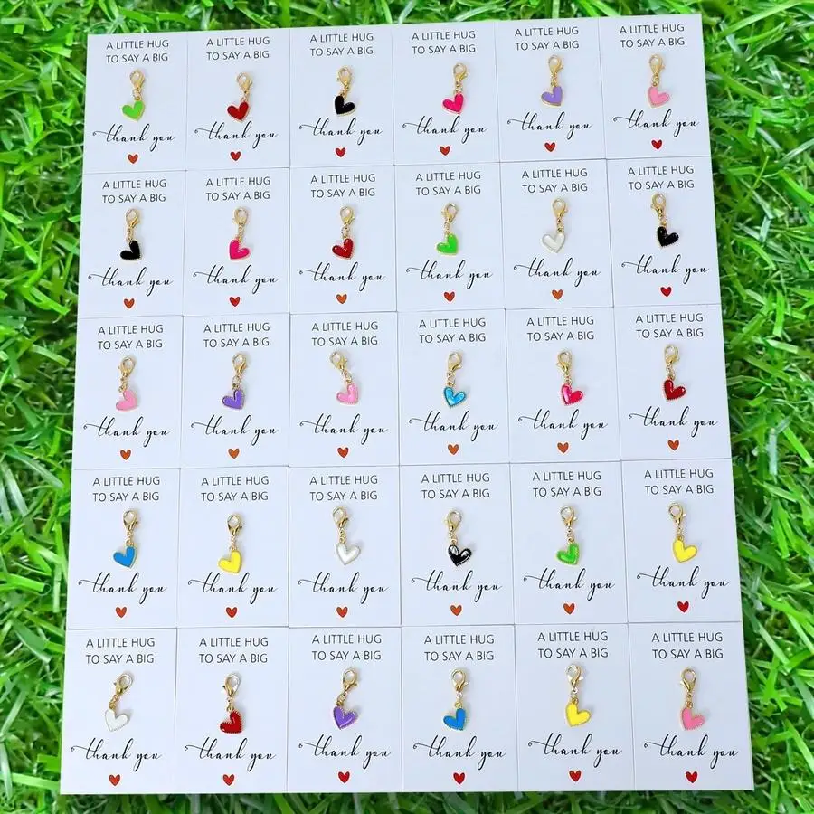 1/5/10/20/50/100pcs Gift for Her/Him s Heart Keychain Set, Assorted Random Colors, Includes Thank You Card, Durable Lobster Clas