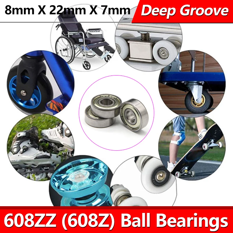 1-150Pcs 608ZZ(608Z) Ball Bearings Carbon Steel Sealed Metal Double Shielded Miniature Deep Groove Ball Bearing 8mm X 22mm X 7mm