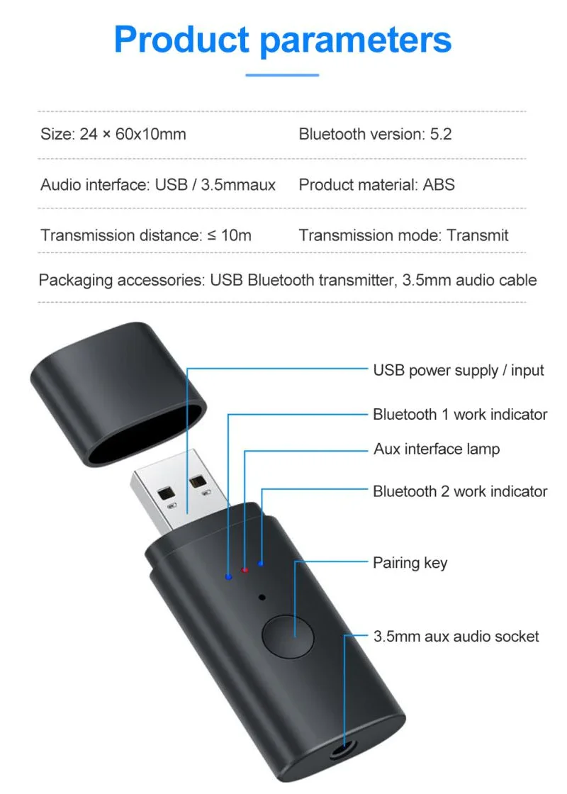 Host Bluetooth-Kompatibel Drahtlose Signal Adapter USB Bluetooth 5,2 Sender Transmiss Audio 1 Zu 2 TV Computer Für PS4/5