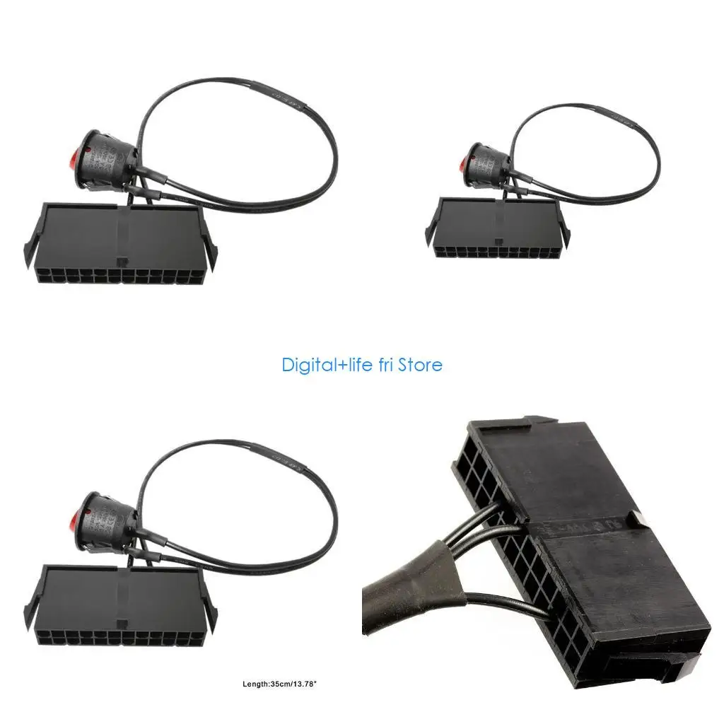 E06D 24-Pin ATX Red LED Power On/Off Switch Jumper Bridge Cable Black 35cm/13.8