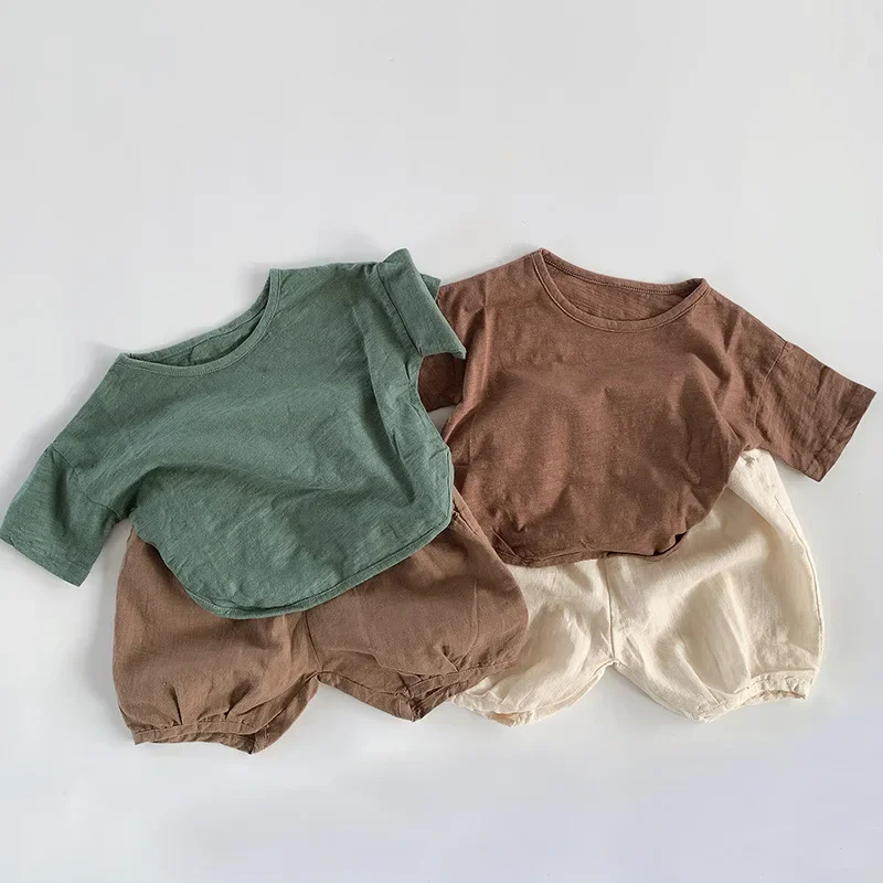 Summer Boys Girls Shorts Half Pants Solid Cotton Knee Length Pants Casual Loose Shorts for Kids