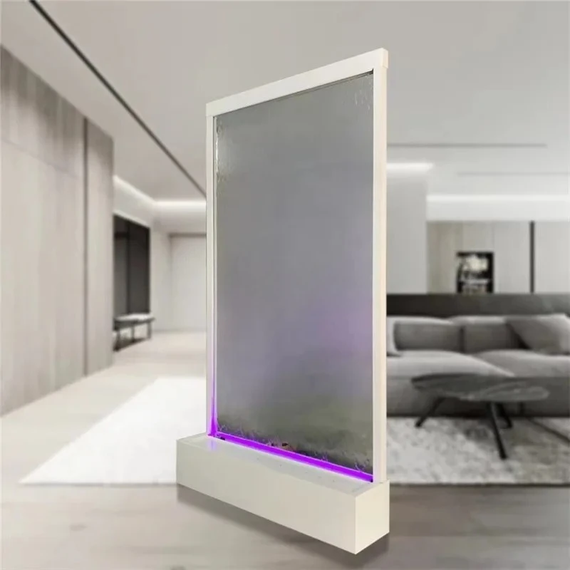 Modern Style Indoor Decorative Waterfall Wall - Movable Steel Mesh Water Curtain Wall With Soothing Sound & Cozy Warm Glow